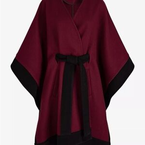 COPY - Express Faux Wool Color Block Belted Cape Coat. Size M/L. NWT